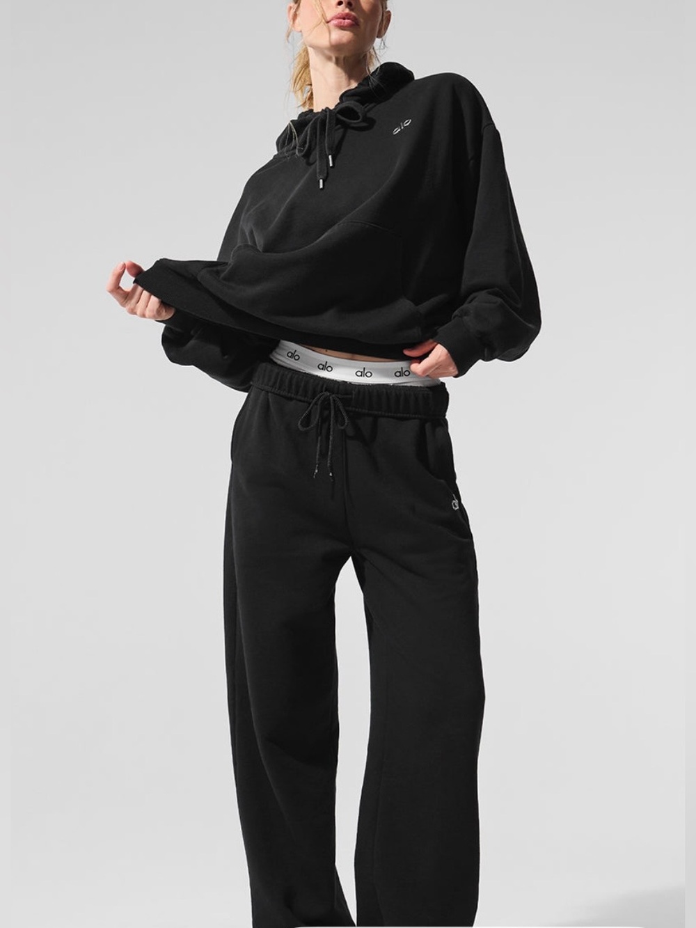 Alo Yoga Women’s Accolade High Waist Straight Leg Sweatpants Cotton Blend Black